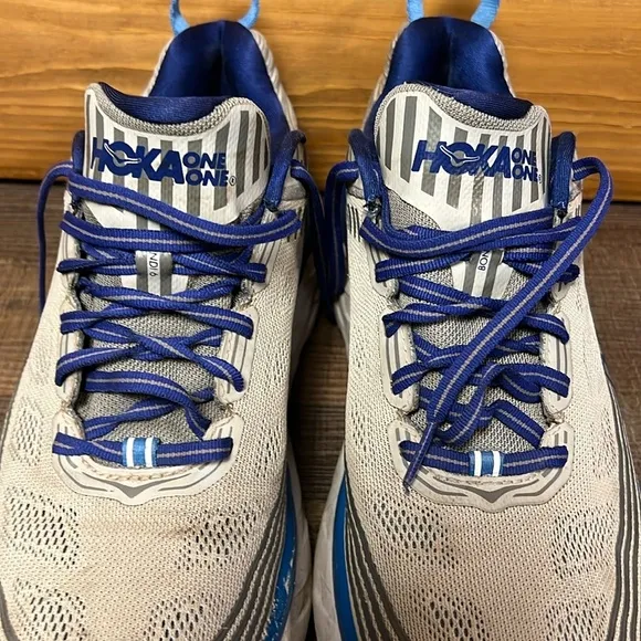 Hoka One One Mens 10.5 Bondi 6 Gray Blue Running Athletic Shoes 1019269 VBFG Gym