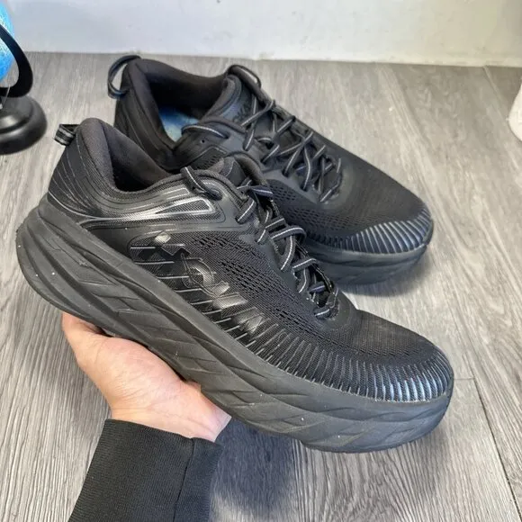 Hoka One One Mens Bondi 7 1110518 BBLC Black Running Shoes Sneakers Size 11