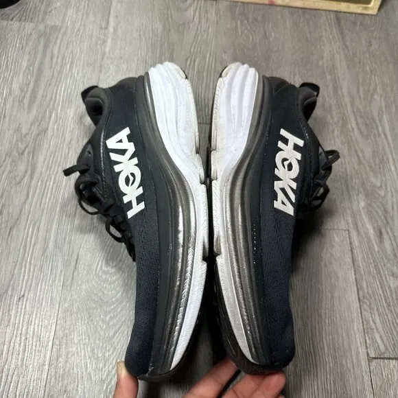 Hoka One One Mens Bondi 8 1123202 BWHT Black Running Shoes Sneakers Size 11.5 D