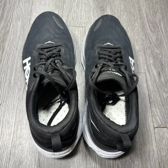 Hoka One One Mens Bondi 8 1123202 BWHT Black Running Shoes Sneakers Size 11.5 D