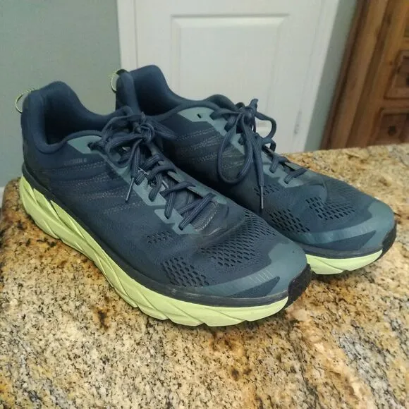 HOKA ONE ONE Mens CLIFTON 6 Sz 12.5 Blue Green Running Athletic Cushioned Shoes