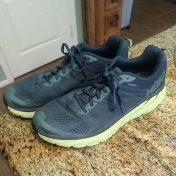HOKA ONE ONE Mens CLIFTON 6 Sz 12.5 Blue Green Running Athletic Cushioned Shoes