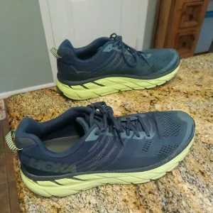 HOKA ONE ONE Mens CLIFTON 6 Sz 12.5 Blue Green Running Athletic Cushioned Shoes