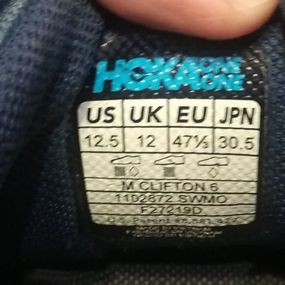 HOKA ONE ONE Mens CLIFTON 6 Sz 12.5 Blue Green Running Athletic Cushioned Shoes