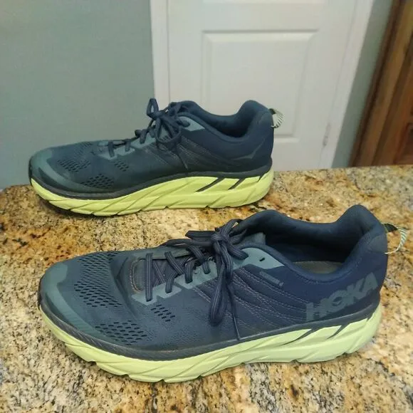 HOKA ONE ONE Mens CLIFTON 6 Sz 12.5 Blue Green Running Athletic Cushioned Shoes