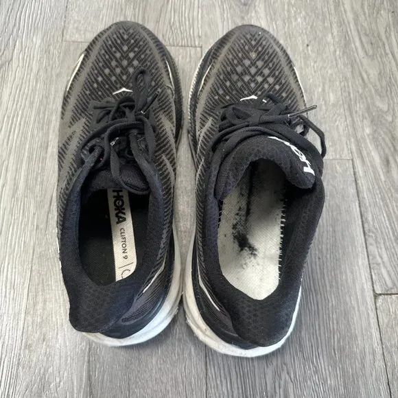 Hoka One One Mens Clifton 9 1127895 BWHT Black Running Shoes Sneakers Size 9 D