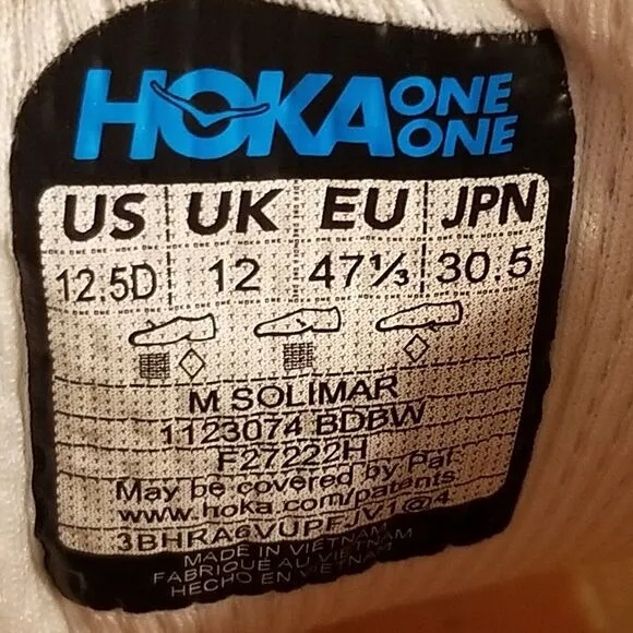 Hoka One One Solimar Men's Size 12.5D White Running Shoes Sneakers 1123074 BDBW