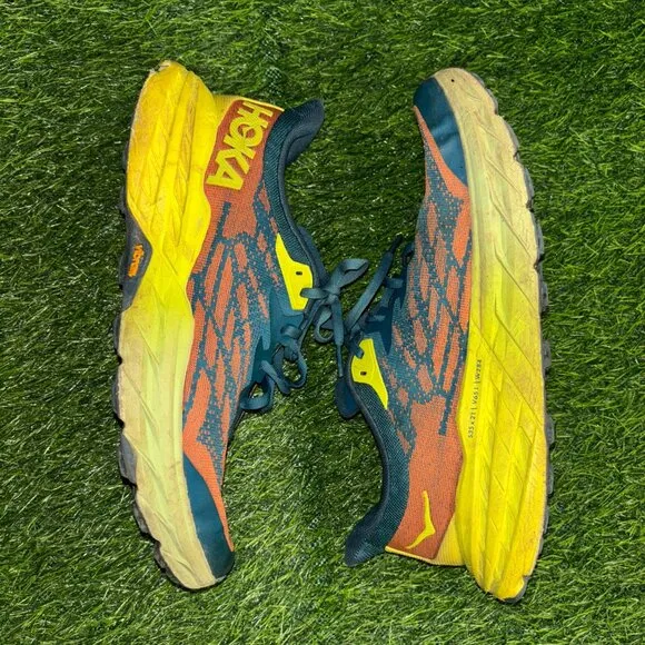 Hoka One One Speedgoat 5 Mens 9.5D Blue Orange Y ellow Running Walking Trail