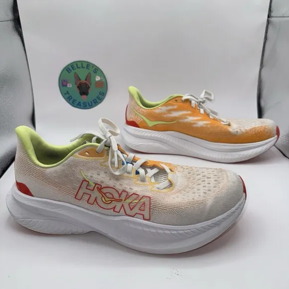 Hoka One One Women's 9 D Mach 6 Running Sneaker Shoes White Orange Lime Green
