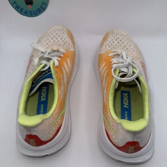 Hoka One One Women's 9 D Mach 6 Running Sneaker Shoes White Orange Lime Green
