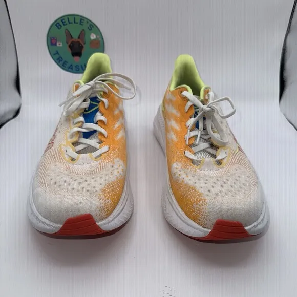 Hoka One One Women's 9 D Mach 6 Running Sneaker Shoes White Orange Lime Green