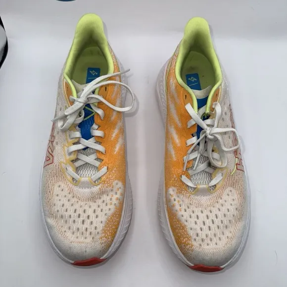 Hoka One One Women's 9 D Mach 6 Running Sneaker Shoes White Orange Lime Green