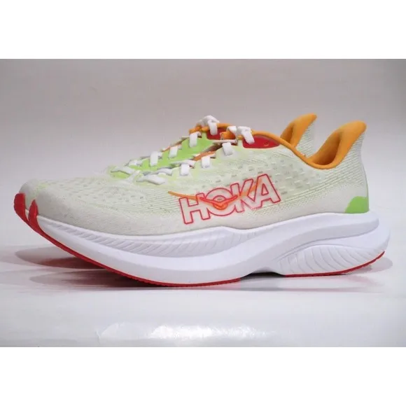Hoka One One Women's 9 D Mach 6 Running Sneaker Shoes White Orange Lime Green