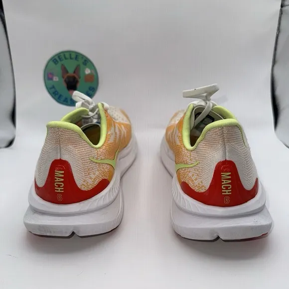 Hoka One One Women's 9 D Mach 6 Running Sneaker Shoes White Orange Lime Green