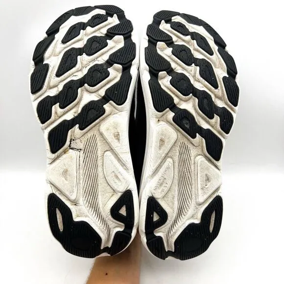 Hoka‎ One One Womens 9.5 B Clifton 9 1127896 BWHT Black Running Shoes Sneakers