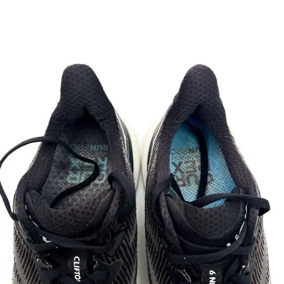 Hoka‎ One One Womens 9.5 B Clifton 9 1127896 BWHT Black Running Shoes Sneakers