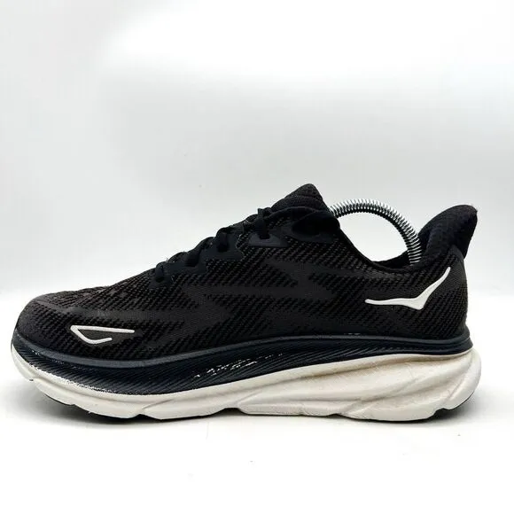 Hoka‎ One One Womens 9.5 B Clifton 9 1127896 BWHT Black Running Shoes Sneakers