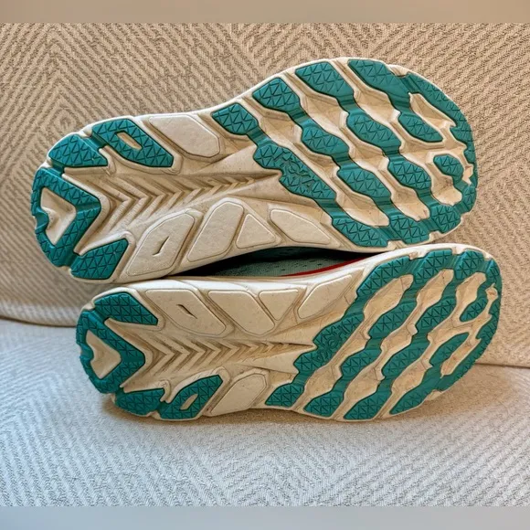 Hoka One One Womens Clifton 8 Aqua Orange Running Walking Shoes Sneakers 8.5 B