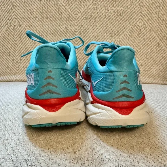 Hoka One One Womens Clifton 8 Aqua Orange Running Walking Shoes Sneakers 8.5 B