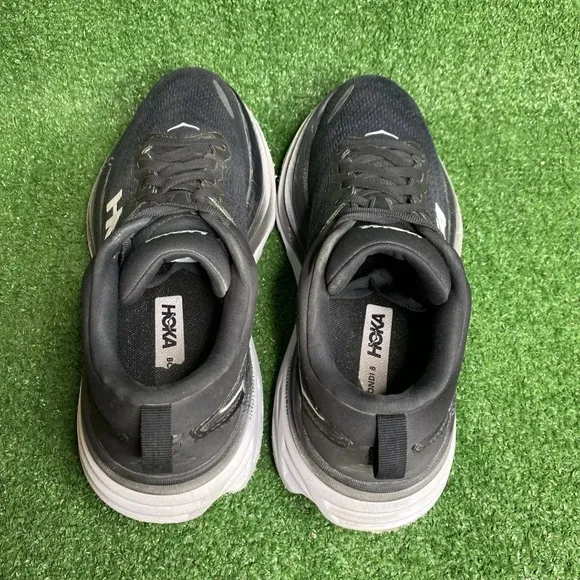 Hoka One Womens Bondi 8 BWHT Black White Running Shoes Sneakers - Size 9