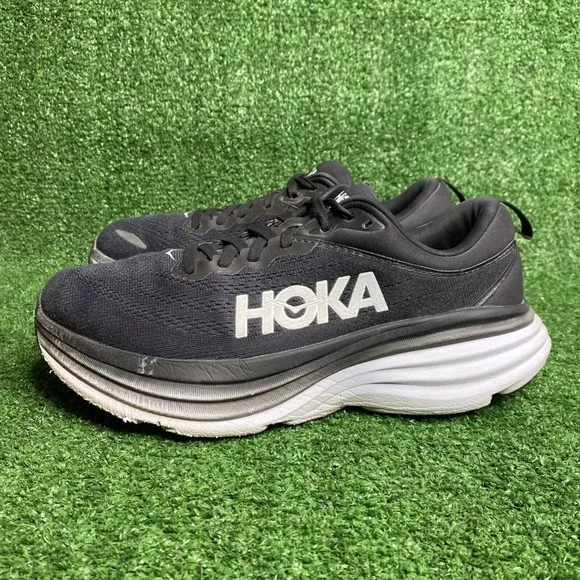Hoka One Womens Bondi 8 BWHT Black White Running Shoes Sneakers - Size 9