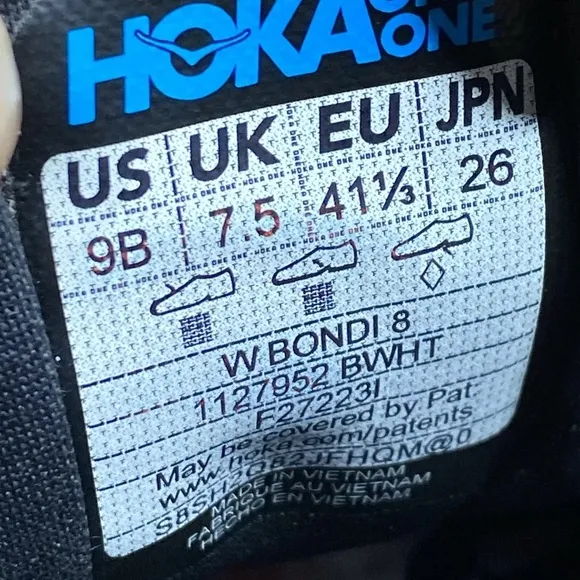 Hoka One Womens Bondi 8 BWHT Black White Running Shoes Sneakers - Size 9