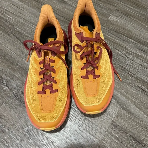 Hoka Orange and Red Running Shoes (sample shoe) Speedgoat 5
