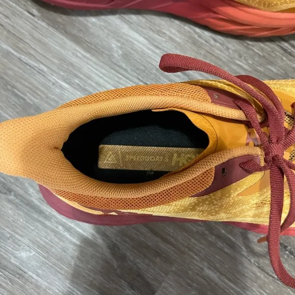 Hoka Orange and Red Running Shoes (sample shoe) Speedgoat 5