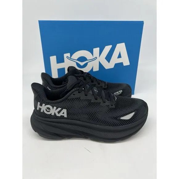 HOKA Women’s Clifton 9 Gore-Tex Running Shoes Black NWB Size 7 B