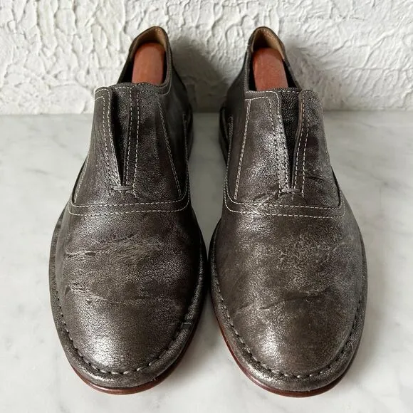 HS Trask Avery Metallic Silver Leather Slip On Loafers Flats - Women's Size 8