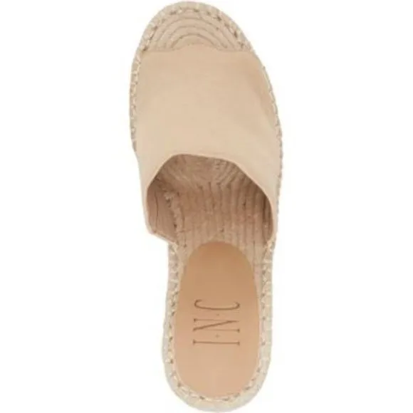 INC Womens Beige 1&quot; Platform Camile Toe Wedge Slip On Espadrille Shoes 10 M