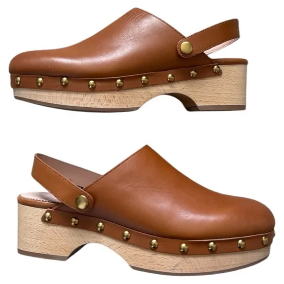 J. Crew Convertible Strap Leather Wood Clogs | 7.5