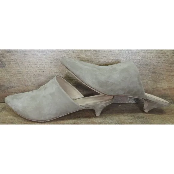 Jenni Kayne Kitten Heel Mule Nubuck Leather Pointed Toe Size 40 Slide On Shoes