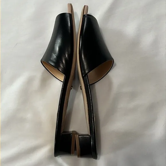 Jerome C Rousseau Black Leather Delair Kitten Heel Slide Sandals Made in Italy