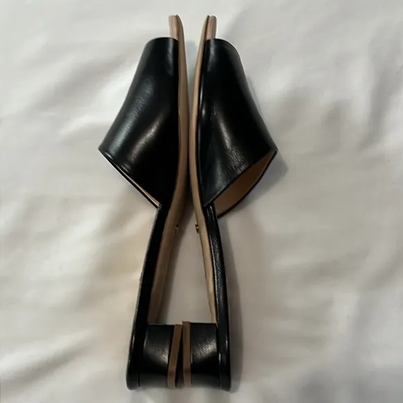 Jerome C Rousseau Black Leather Delair Kitten Heel Slide Sandals Made in Italy