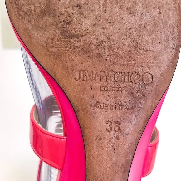 Jimmy Choo Chiara Open Toe Women Wedge Sandals Size 38 Pink Patent Leather Fairy