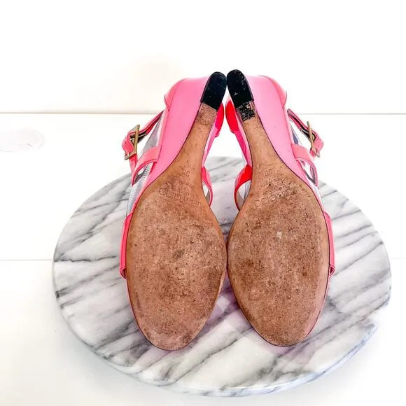 Jimmy Choo Chiara Open Toe Women Wedge Sandals Size 38 Pink Patent Leather Fairy