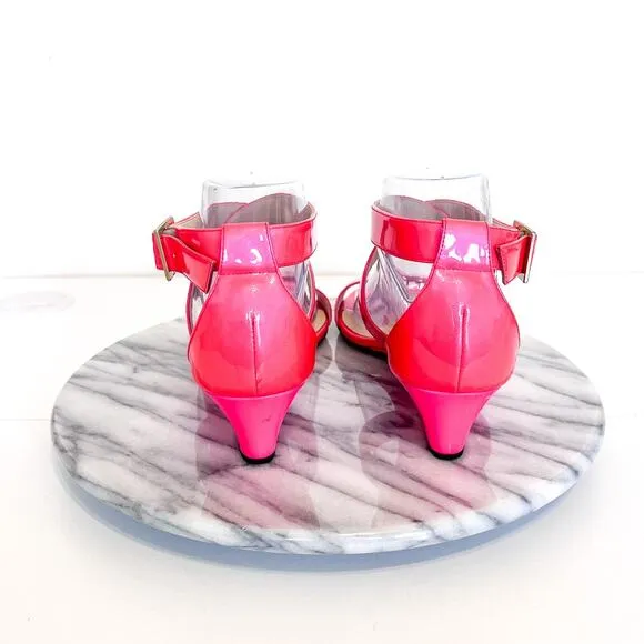 Jimmy Choo Chiara Open Toe Women Wedge Sandals Size 38 Pink Patent Leather Fairy