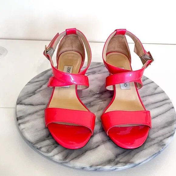 Jimmy Choo Chiara Open Toe Women Wedge Sandals Size 38 Pink Patent Leather Fairy