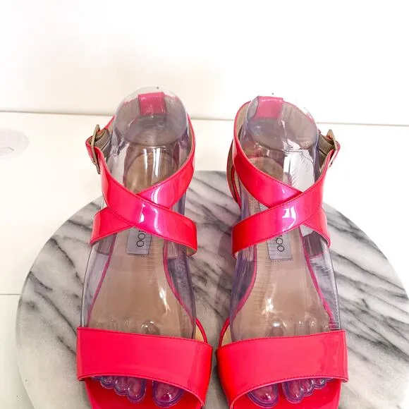 Jimmy Choo Chiara Open Toe Women Wedge Sandals Size 38 Pink Patent Leather Fairy