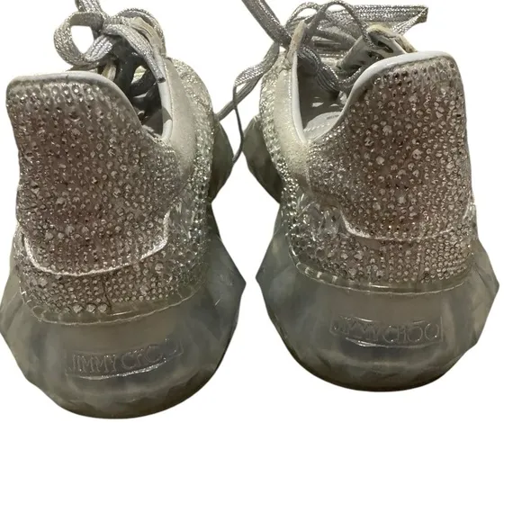 Jimmy Choo Crystal Embellished Silver Women's Sneakers- Size 8