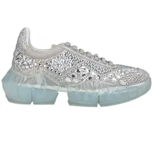 Jimmy Choo Crystal Embellished Silver Women's Sneakers- Size 8