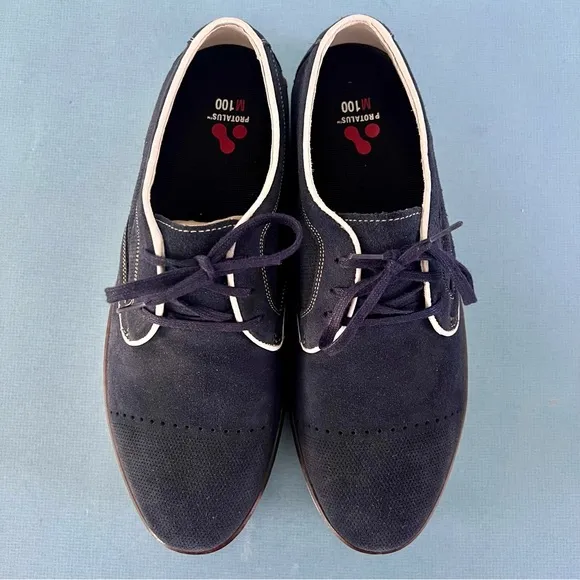 Johnston &amp; Murphy Denby Navy Blue Suede Cap Toe Lace Up Oxford Shoes