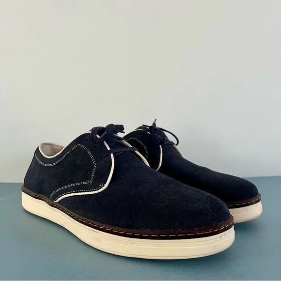 Johnston &amp; Murphy Denby Navy Blue Suede Cap Toe Lace Up Oxford Shoes