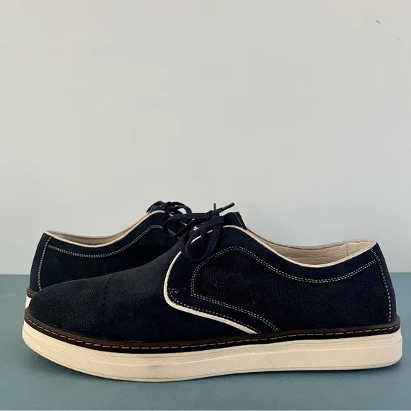 Johnston &amp; Murphy Denby Navy Blue Suede Cap Toe Lace Up Oxford Shoes
