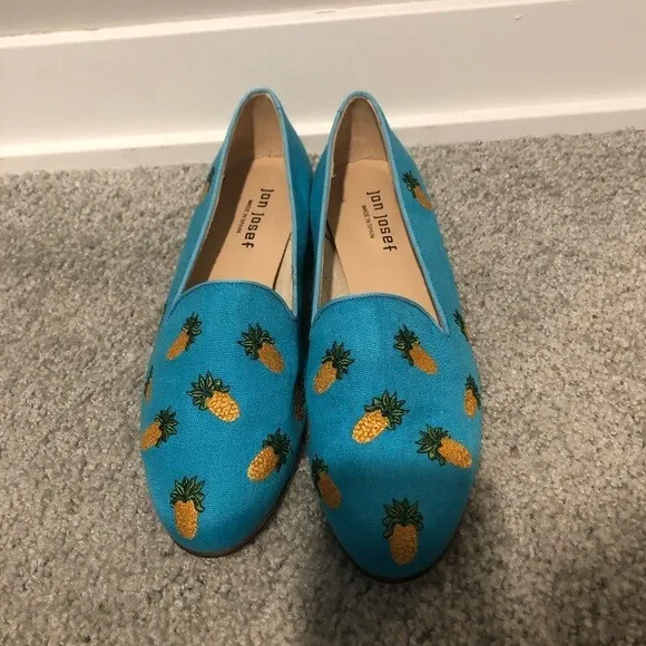 Jon Josef Blue and Yellow Retro Gatsby Pineapple Print Slip On Loafers