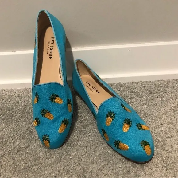 Jon Josef Blue and Yellow Retro Gatsby Pineapple Print Slip On Loafers
