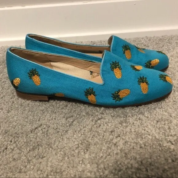 Jon Josef Blue and Yellow Retro Gatsby Pineapple Print Slip On Loafers