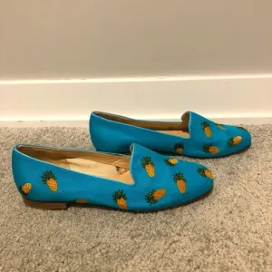 Jon Josef Blue and Yellow Retro Gatsby Pineapple Print Slip On Loafers