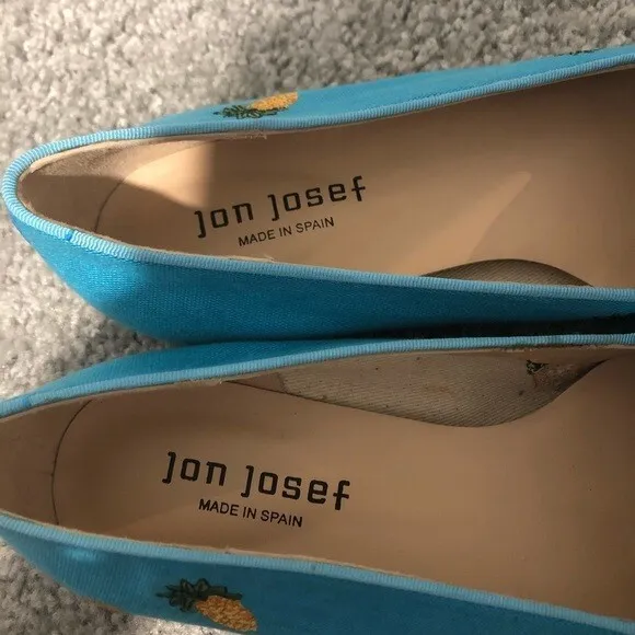 Jon Josef Blue and Yellow Retro Gatsby Pineapple Print Slip On Loafers